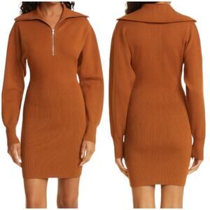 A.L.C. NWT Otto Rib Half Zip Sweater Dress Allspice Size L Long Sleeve Bodycon